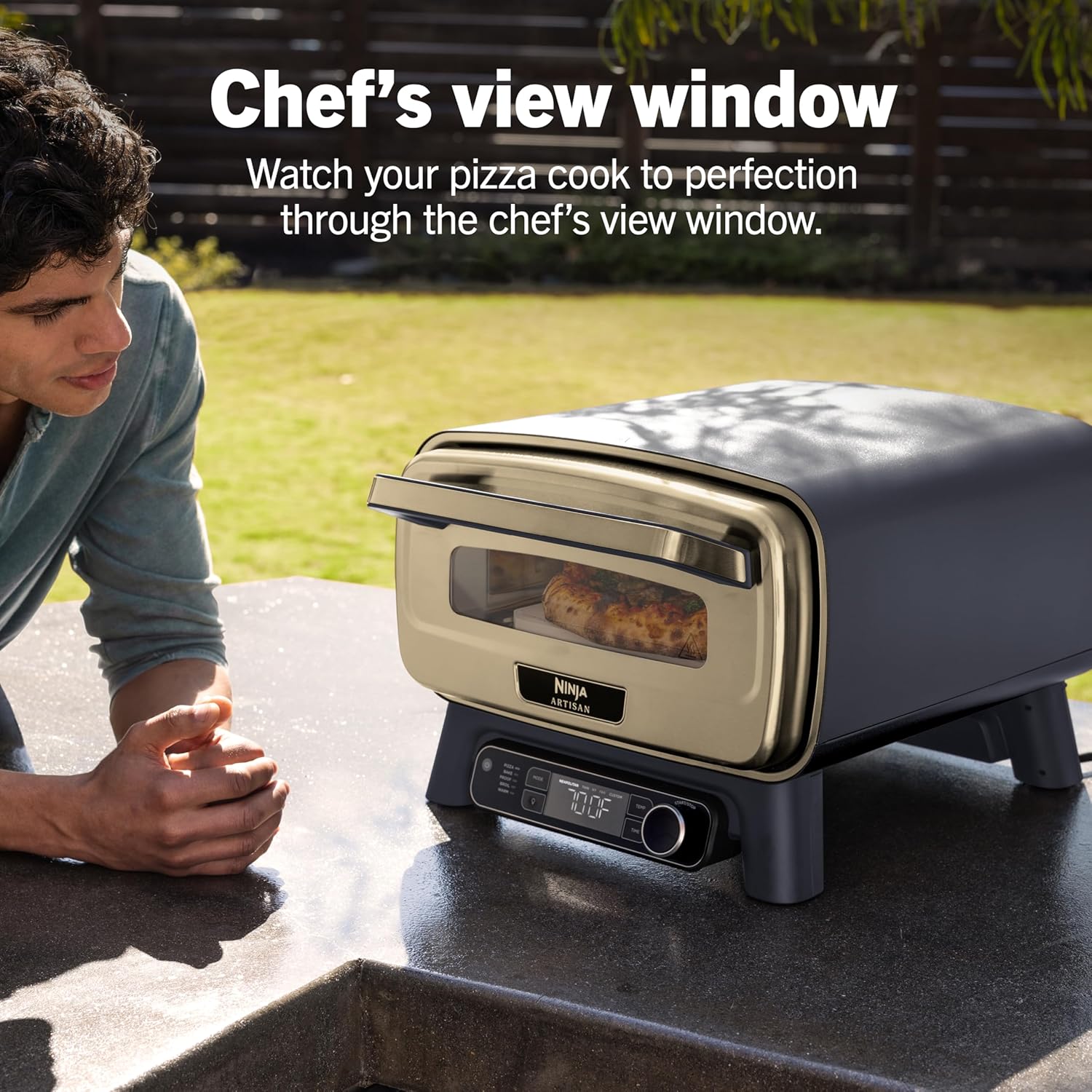 Ninja Artisan Outdoor Pizza Oven, 12-inch, 3-minute Pizza, Neapolitan, Thin Crust, New York Chicago, Custom, 700F Max Temperature, Electric Heat, Bake, Broil, Proof, Warm, Green, MO201GN2