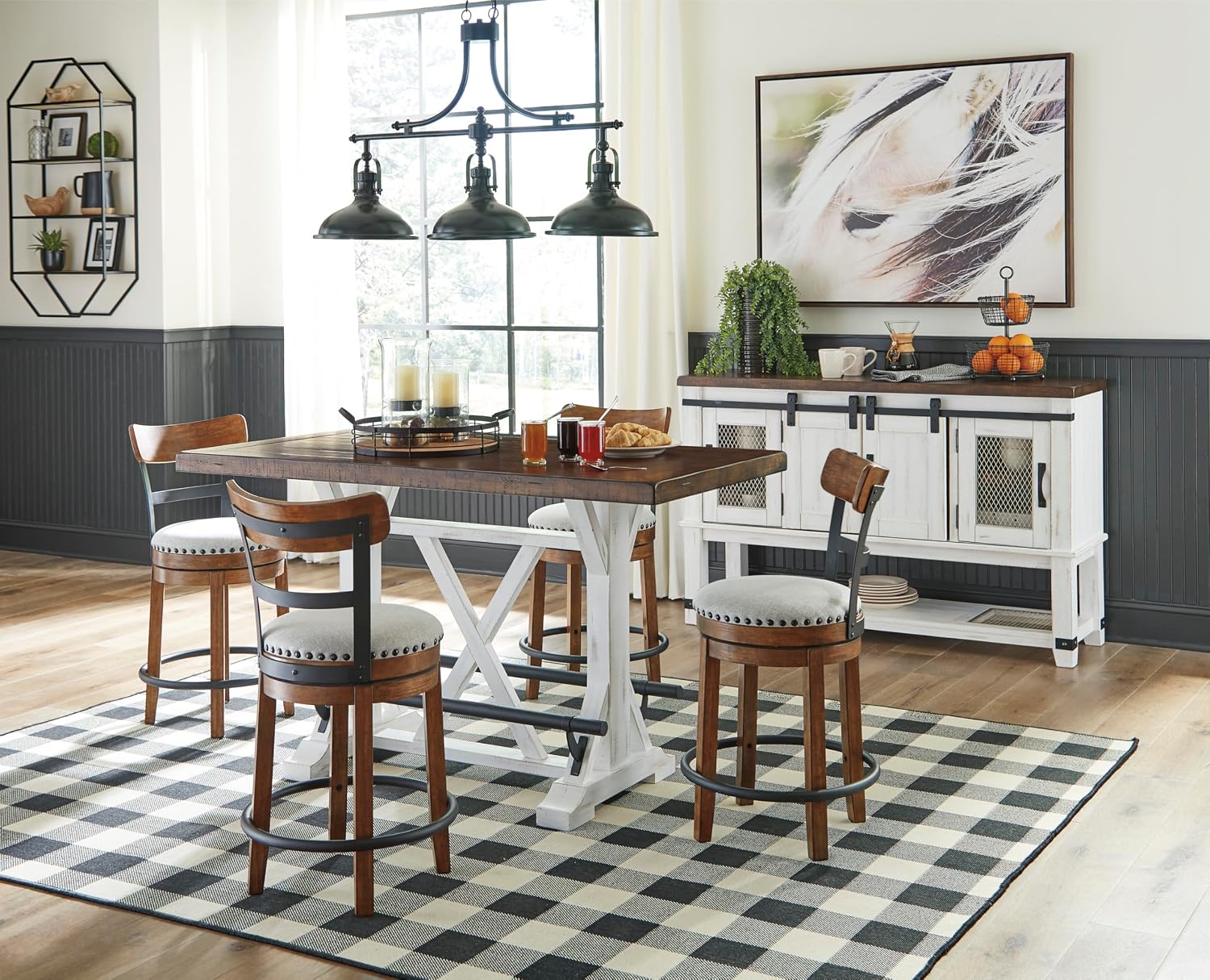 Signature Design by Ashley Valebeck Farmhouse Dining Room Server or Buffet Cabinet, White & Brown
