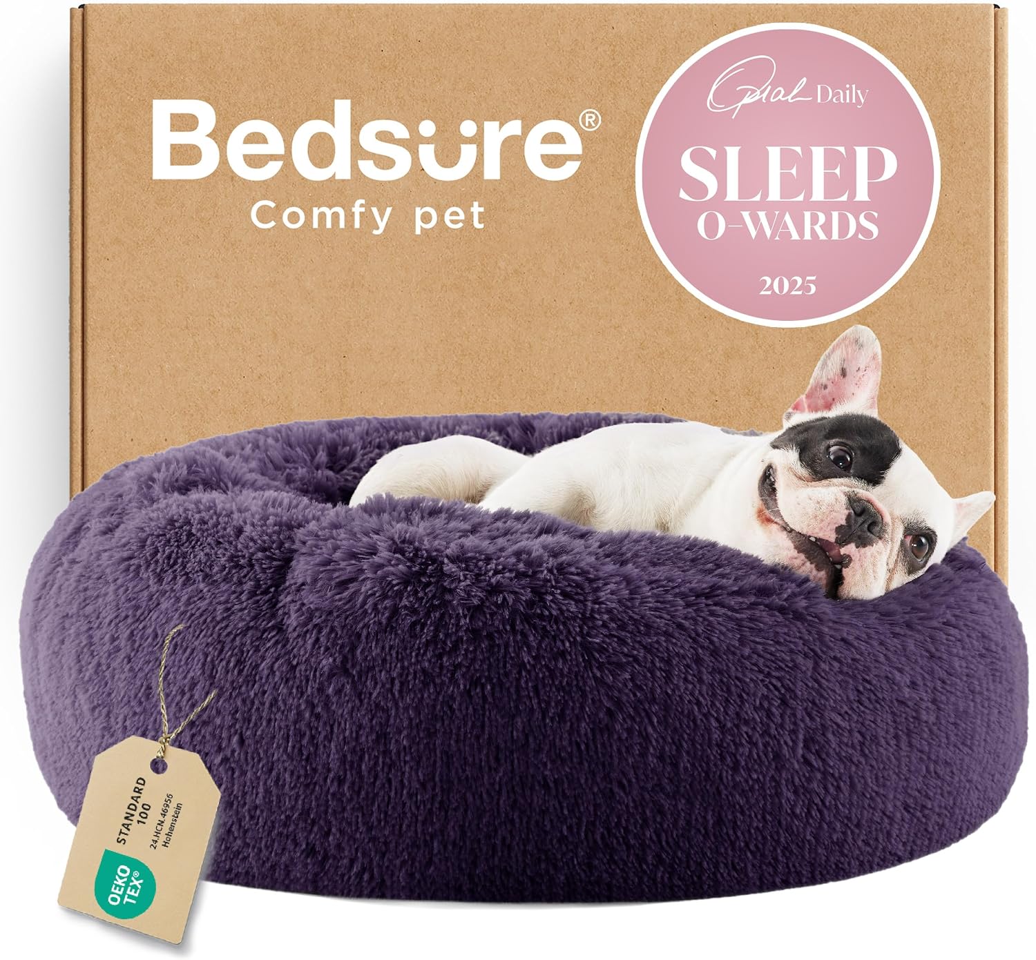 Bedsure Calming Dog Bed Medium Size Dog - Donut Washable Medium Pet Bed, 30 inches Anti-Slip Round Fluffy Plush Faux Fur Cat Bed, Fits up to 45 lbs Pets, Camel
