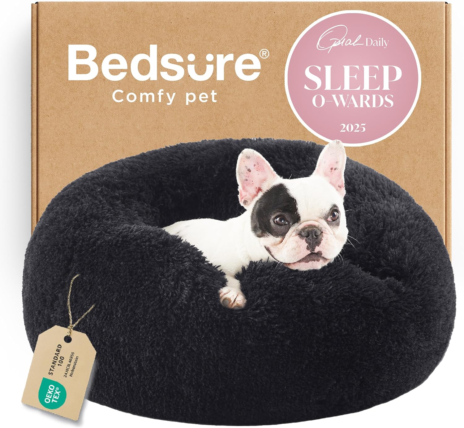 Bedsure Calming Dog Bed Medium Size Dog - Donut Washable Medium Pet Bed, 30 inches Anti-Slip Round Fluffy Plush Faux Fur Cat Bed, Fits up to 45 lbs Pets, Camel