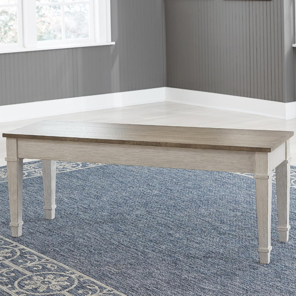 Signature Design by Ashley Skempton Farmhouse Storage Bench, Distressed Finish, Seat With Hidden Storage, Wood, 48" W x 15" D x 18.5" H, White & Light Brown