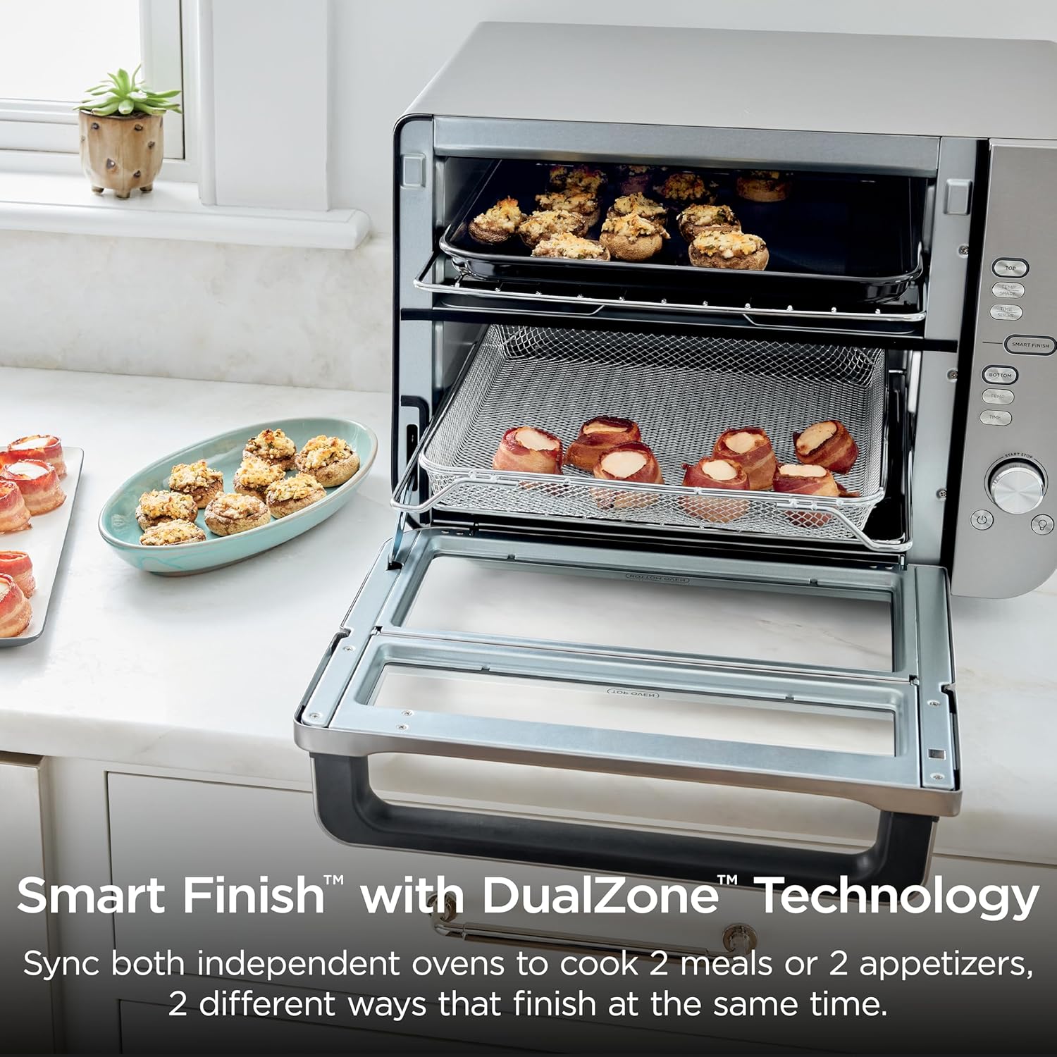 Ninja Air Fryer Toaster Oven Combo | Double Stack XL | 12-in-1 | Fits 4.5 lb Chicken & 6lbs of Wings | Smart Finish Cook 2 Different Meals at Same Time | Countertop Oven | Stainless Steel | DCT601