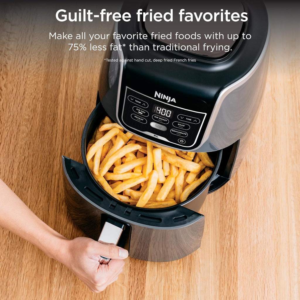 Ninja XL Air Fryer | 5.5 QT Capacity fits 3lbs of Wings | 5-in-1 Air Fry, Roast, Bake, Reheat & Dehydrate | 400°F Max Temp | 1750 Watts | With Dishwasher Safe Parts & Recipe Guide | Grey | AF150AMZ
