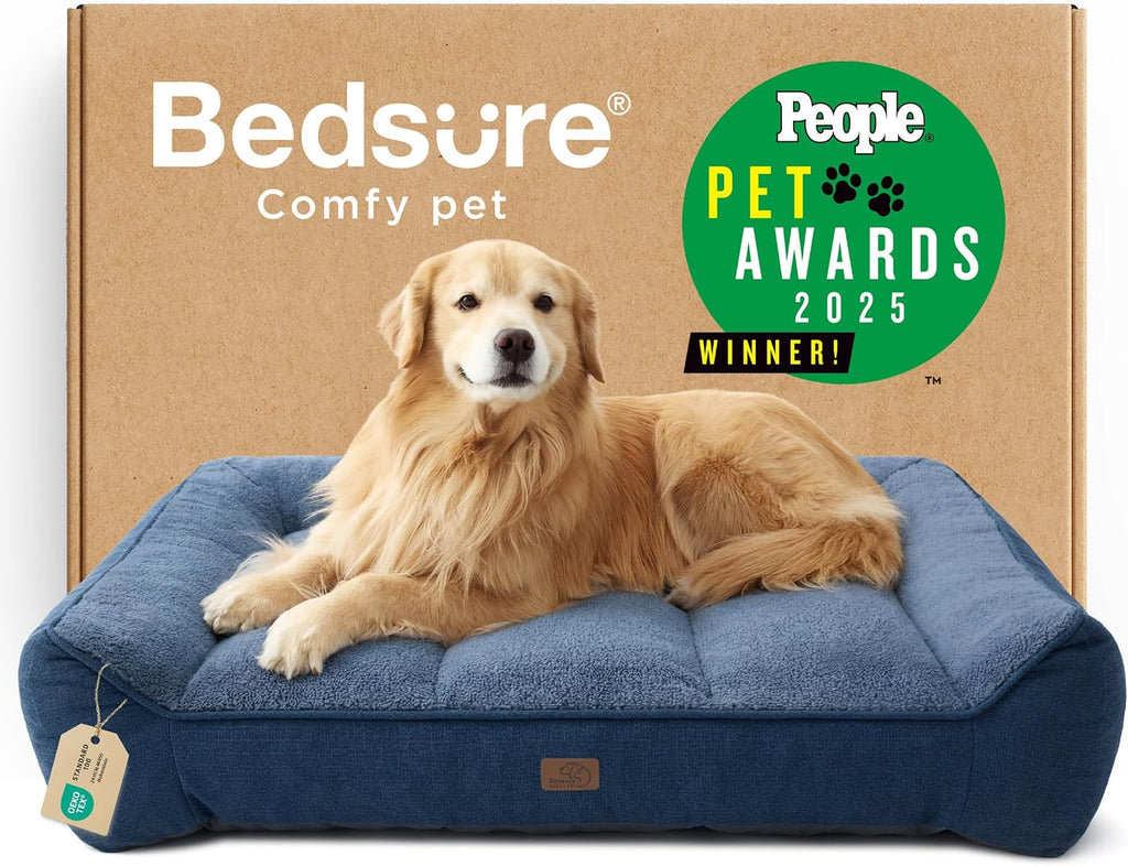 Bedsure SupportMax™ XL Orthopedic Dog Beds Large Sized Dog - Extra Thick Supportive Dogs Couch with Waterproof Washable Cover, Extra Large Comfort Pet Sofa with Soft Sherpa & Nonskid Bottom, Grey, 42"
