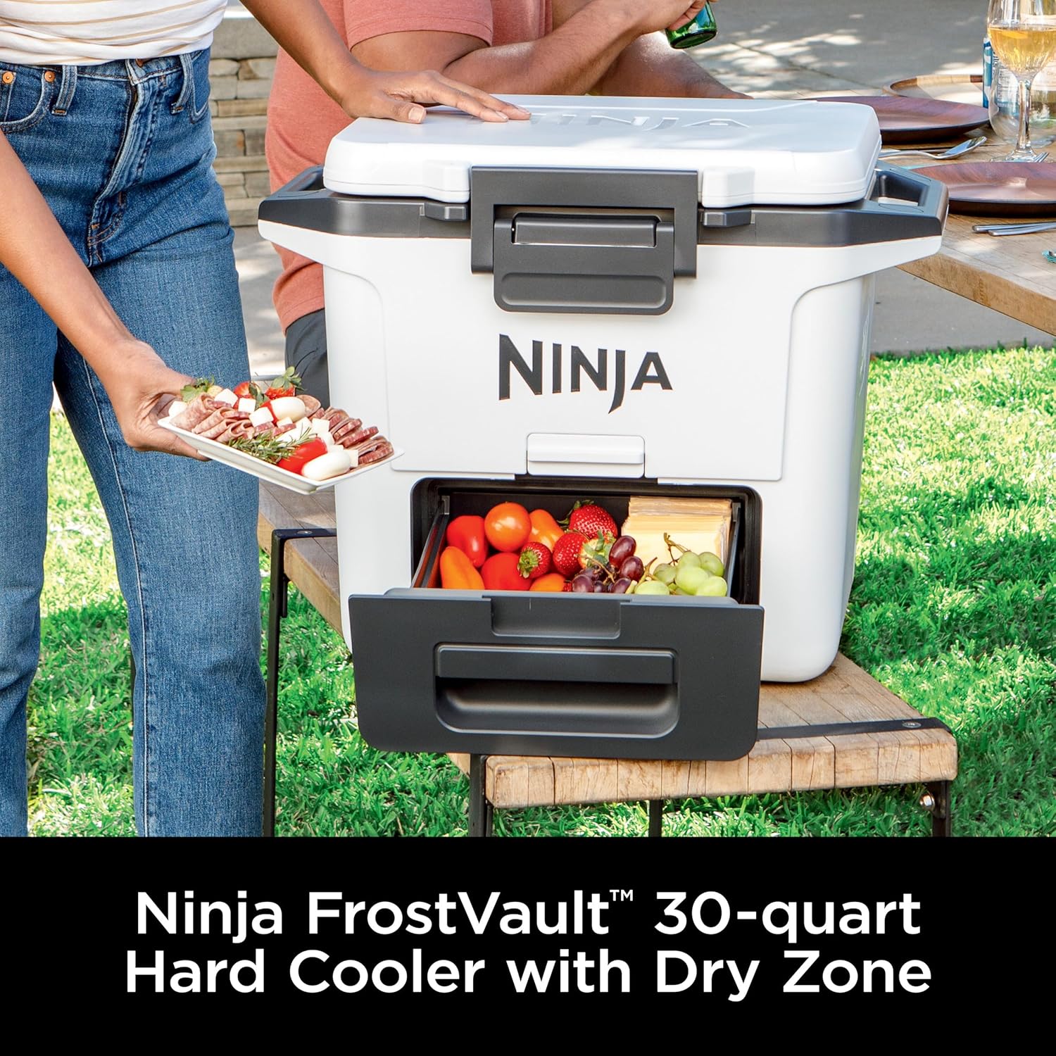 Ninja FrostVault 30qt Hard Cooler with Dry Zone | Integrated Fridge-Temp Dry Storage Drawer | Premium Heavy-Duty Insulated Cooler | Keeps Ice Cold for Days | True Red | FB131RD1