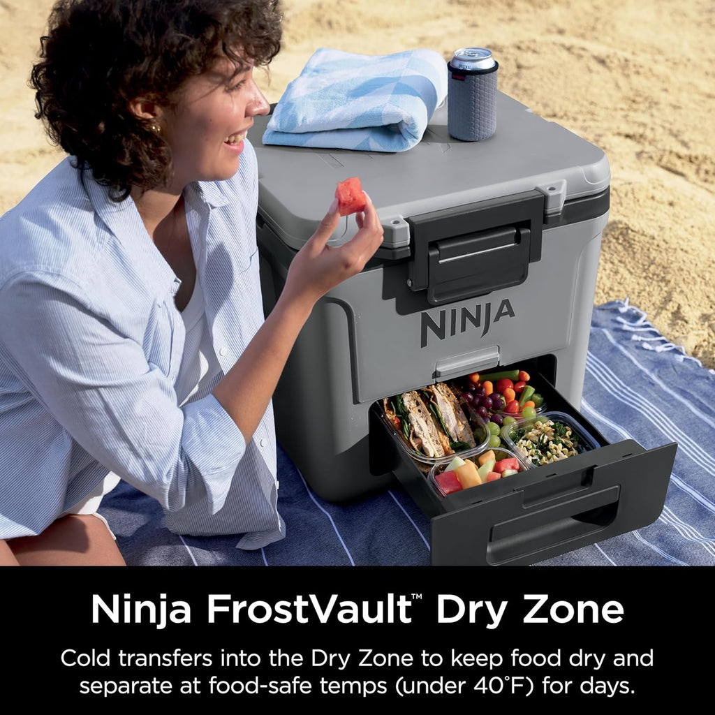 Ninja | Cooler | FrostVault 30QT Cooler with Wheels | Insulated with Temp Dry Storage Drawer | Keeps Ice Cold for Days | for the Beach, Camping, Picnics & More | Charcoal Gray | FB230CG