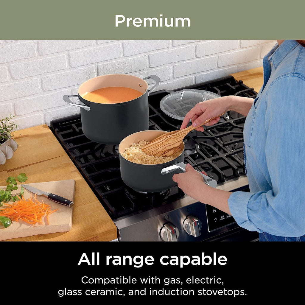 Ninja Pots and Pans Set Non Stick | Extended Life Premium Ceramic Cookware Set | 9-Piece Nonstick | PTFE Free | Oven Safe to 550°F | Induction Compatible | Frying Pan x3 | Cooking Pot x3 | CW99009
