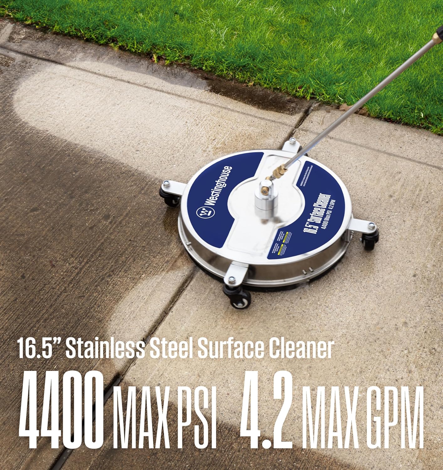 Westinghouse Universal 16.5” Pressure Washer Surface Cleaner Attachment - Stainless Steel - 4400 Max PSI, 1/4” Connector - for Gas and Electric Pressure Washers