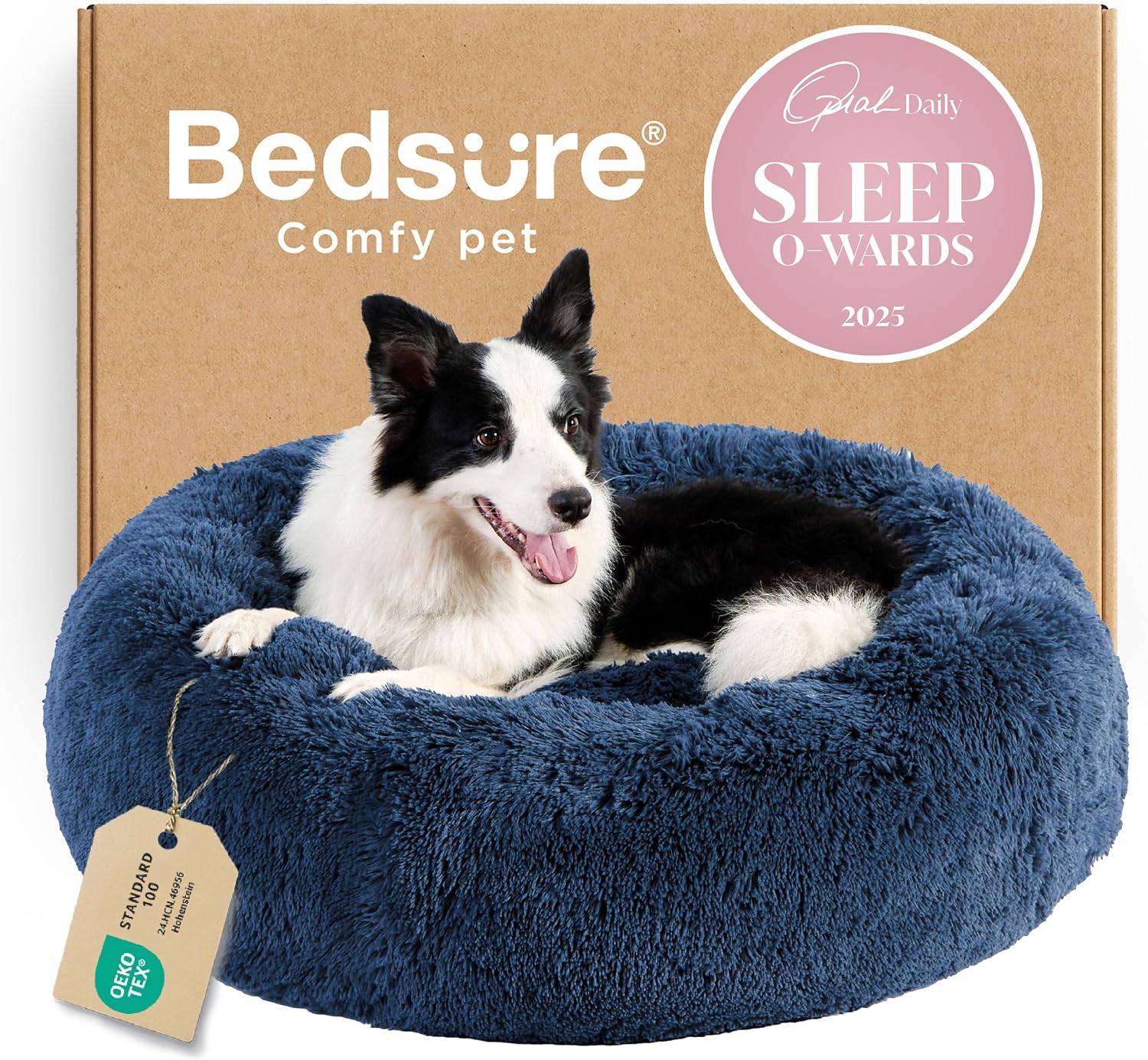 Bedsure Calming Dog Bed Medium Size Dog - Donut Washable Medium Pet Bed, 30 inches Anti-Slip Round Fluffy Plush Faux Fur Cat Bed, Fits up to 45 lbs Pets, Camel
