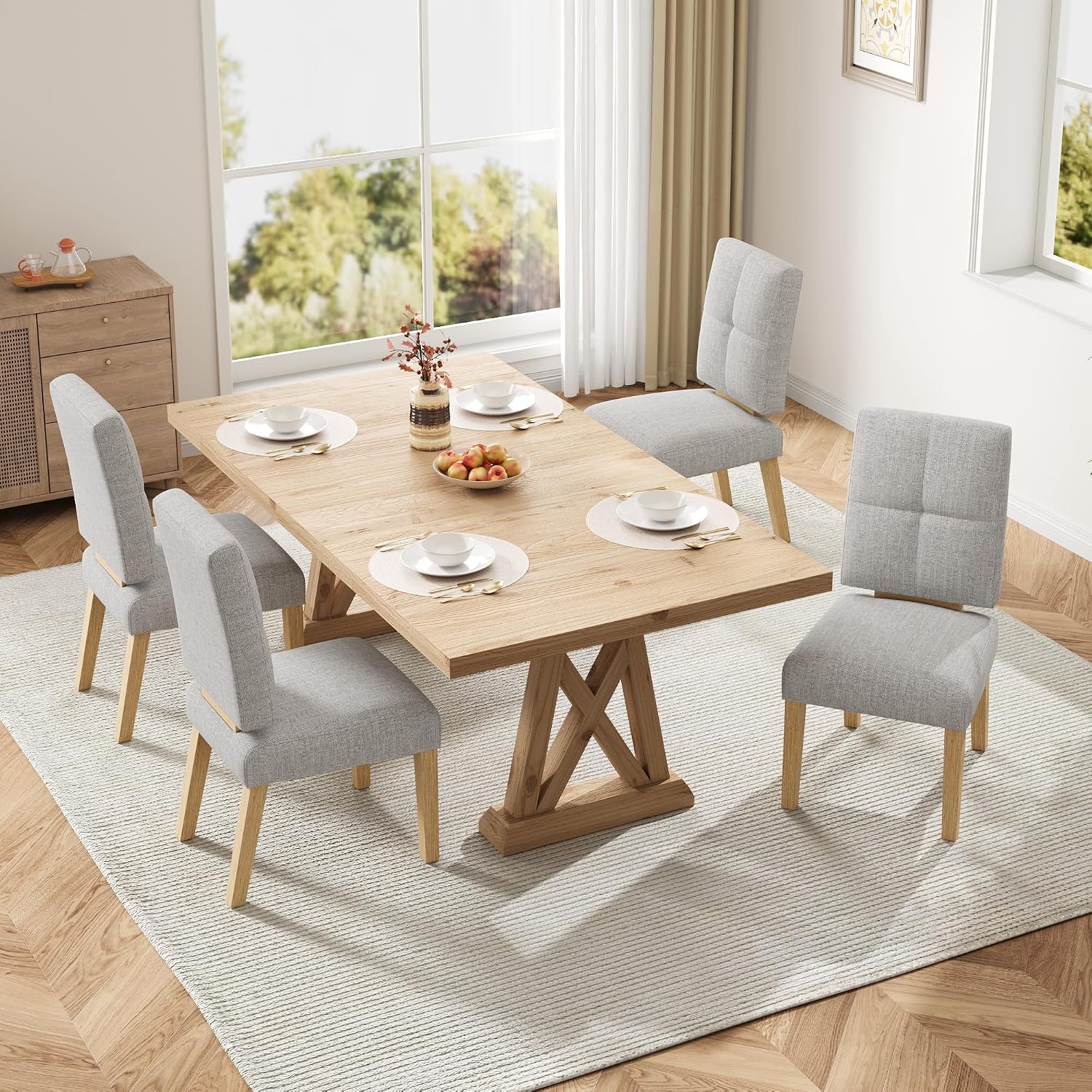 HOMRELEXA Wooden Dining Chairs Set of 4, Dining Room Chairs with Wood Legs, Cloud-Like Cushion & Reinforcement Structure Design for Kitchen/Living Room/Restaurant, Easy Assembly