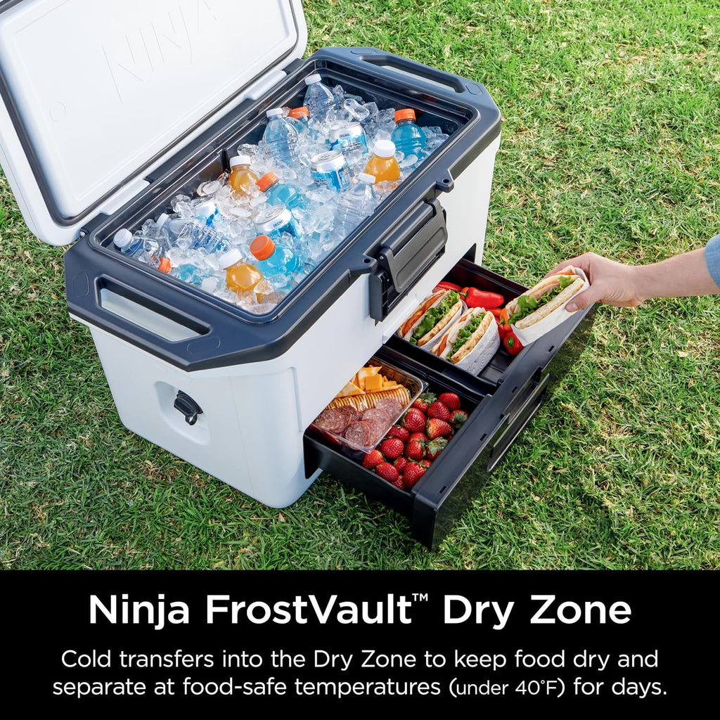 Ninja FrostVault 50qt Hard Cooler with Dry Zone | Integrated Fridge-Temp Dry Storage Drawer | Premium Heavy-Duty Insulated Cooler | Keeps Ice Cold for Days | Luminous Blue | FB151CY