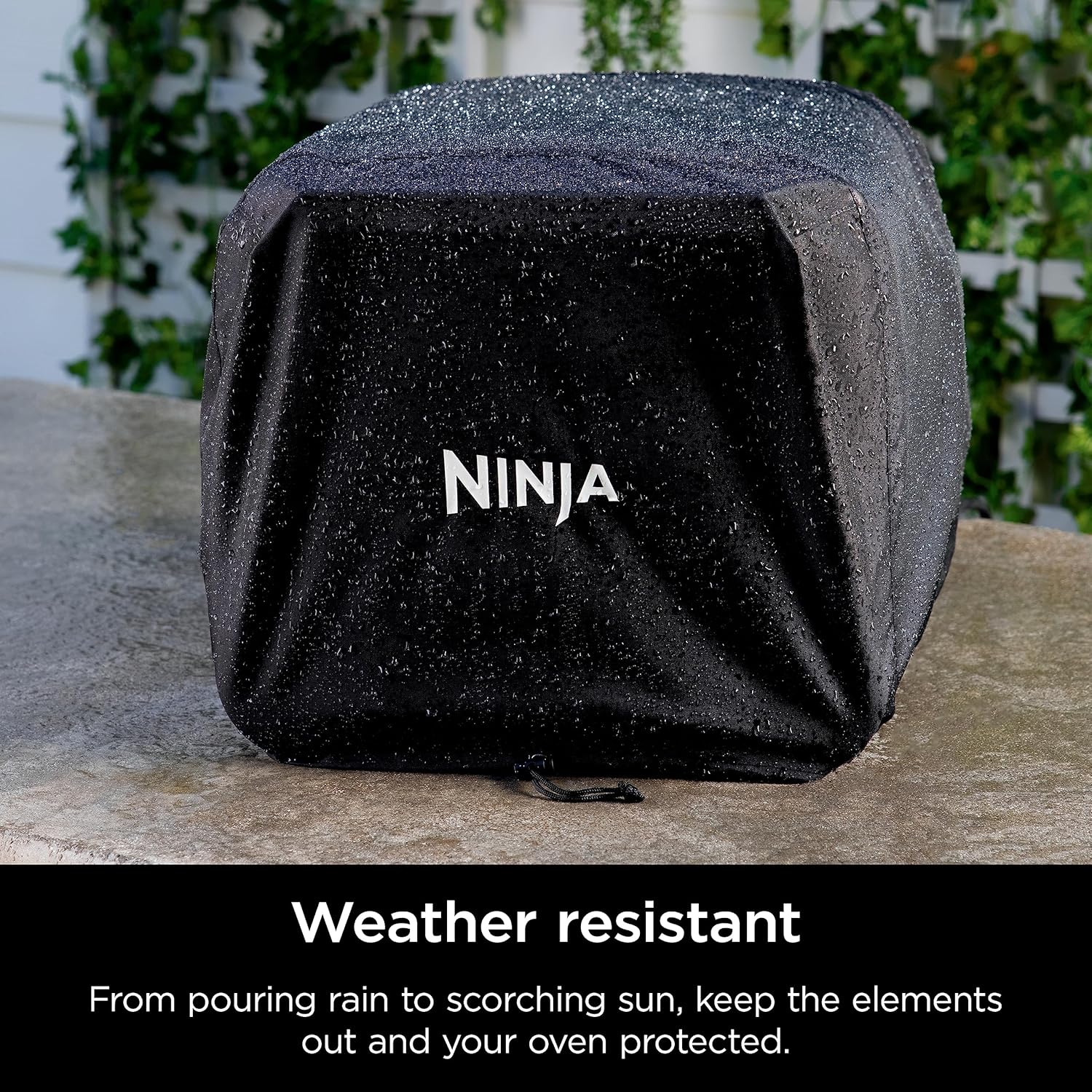 Ninja XSKOCVR Premium Cover, Compatible Woodfire Outdoor Oven (OO100 series), Adjustable Drawstrings, UV and Water-Resistant, Lightweight, Black, 19.5'' x 16.5'' x 15"